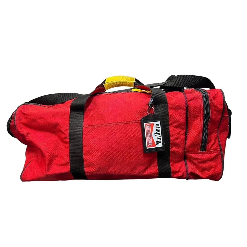 Vintage Marlboro Adventure Team Duffle Bag Red‎ Black 90s Travel Gym Luggage Tag